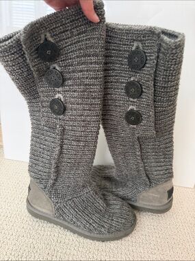 UGG Gray Knit Button Tall Boots